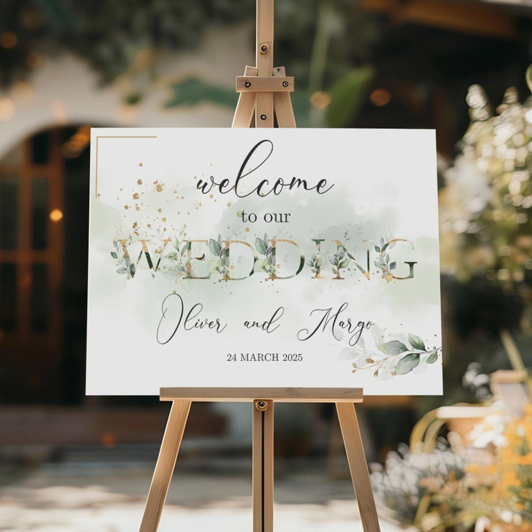 Welcome Sign - Elegant Green Botanical - Landscape, green, welcome sign