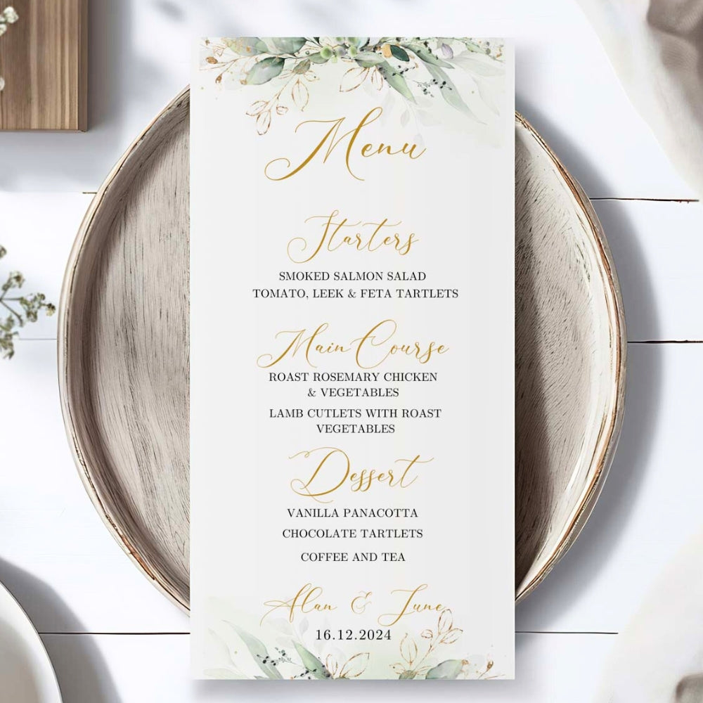 Elegant Green Botanical Menu, green, menu