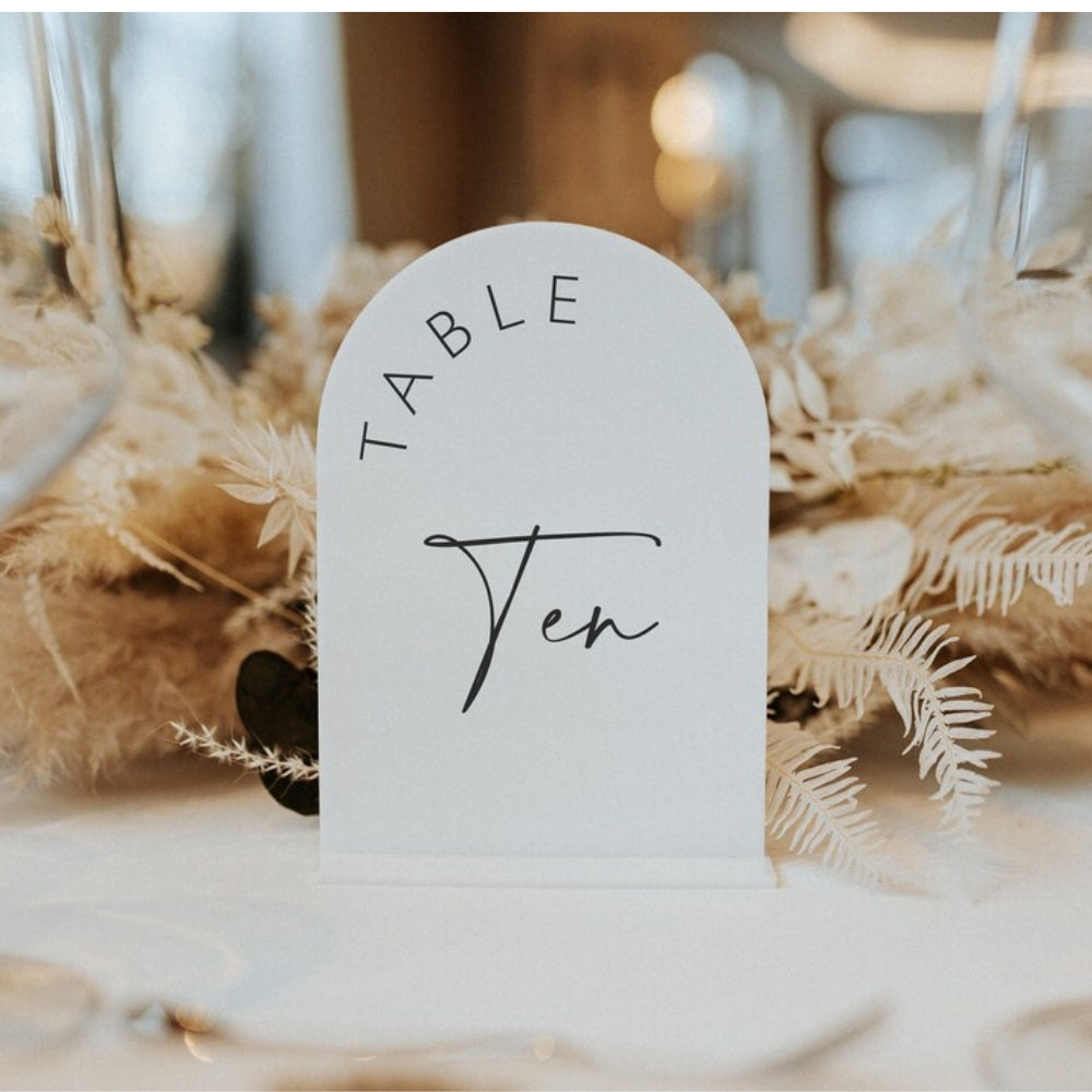 Acrylic Table Numbers - Arched - White, acrylic, white