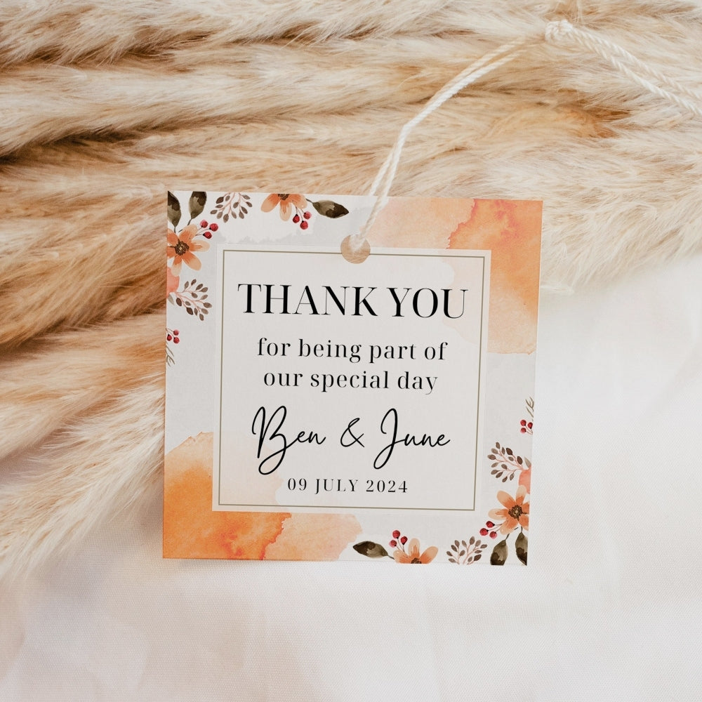 Thank You Tags/Stickers - Autumn Sunset, brown, wedding favour