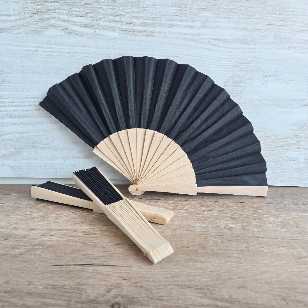 Elegant Black Folding Fans, wood, black