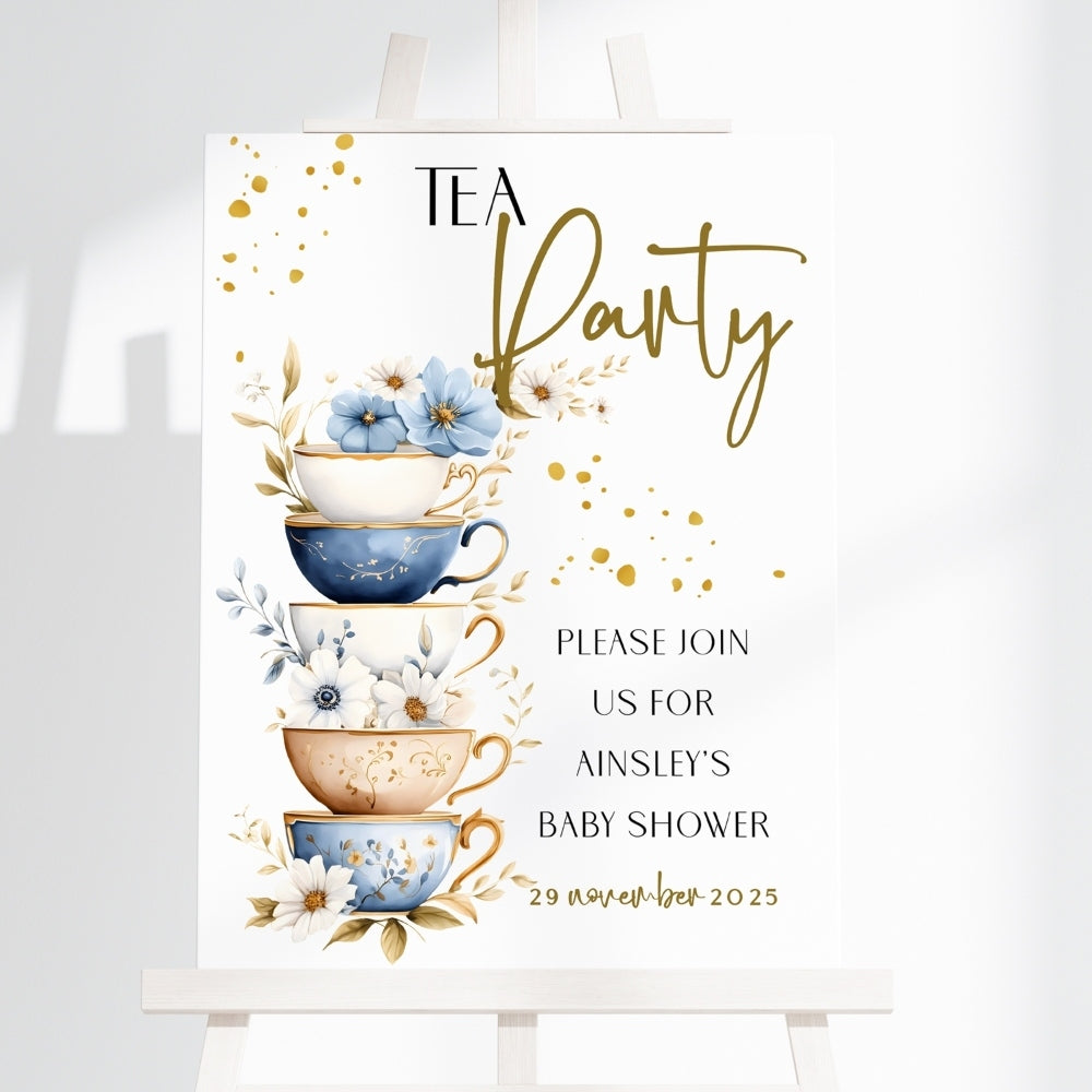 Welcome Sign - Baby Shower - Tea Party, gold, welcome sign