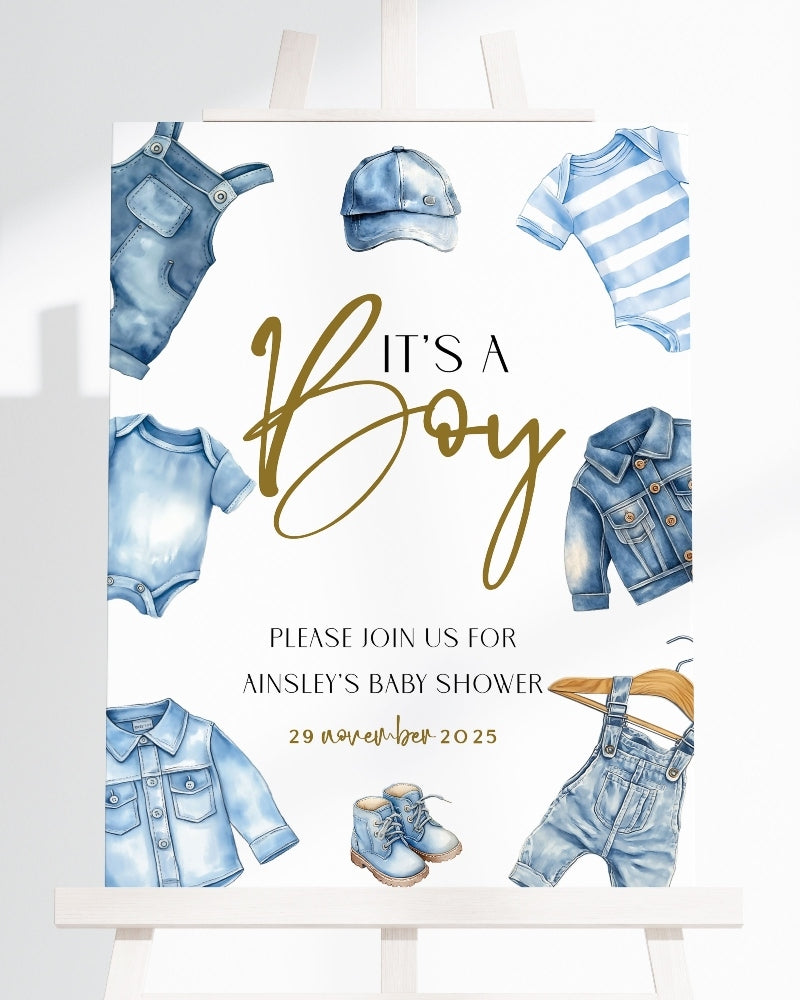 Welcome Sign - Baby Shower - Denim Blues, gold, welcome sign