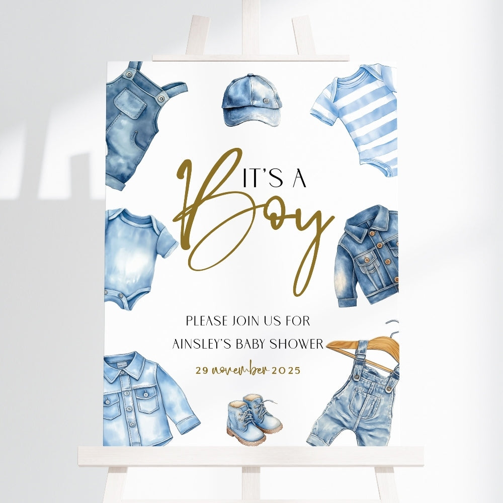 Welcome Sign - Baby Shower - Denim Blues, gold, welcome sign