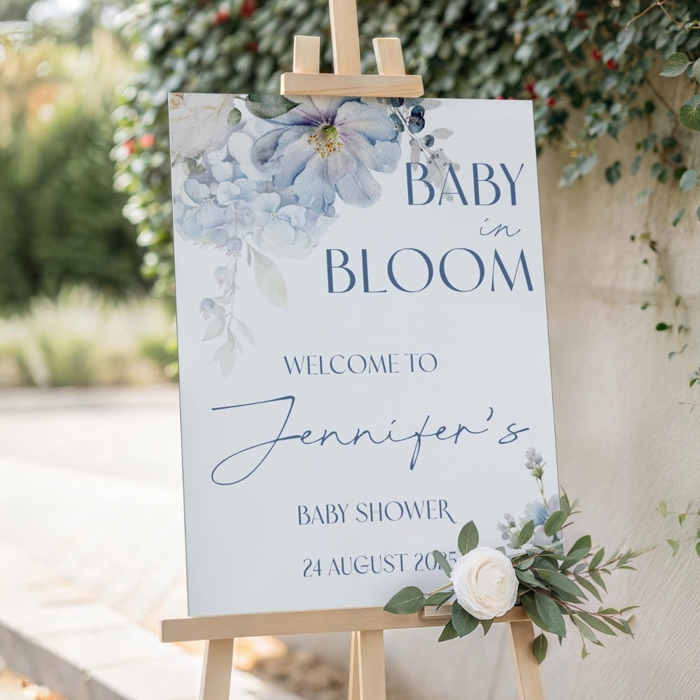 Welcome Sign - Baby in Bloom Baby Shower, blue, welcome sign
