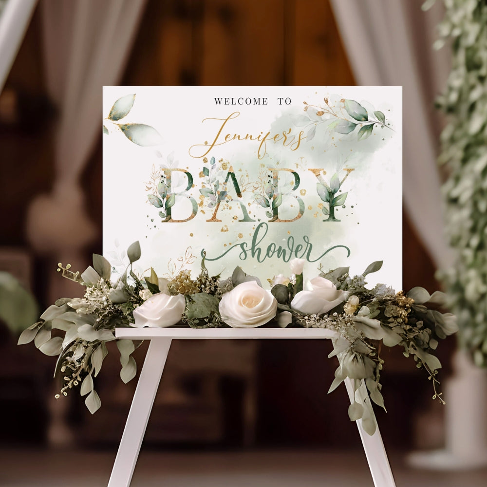 Welcome Sign - Baby Shower - Elegant Green Botanical, green, welcome sign