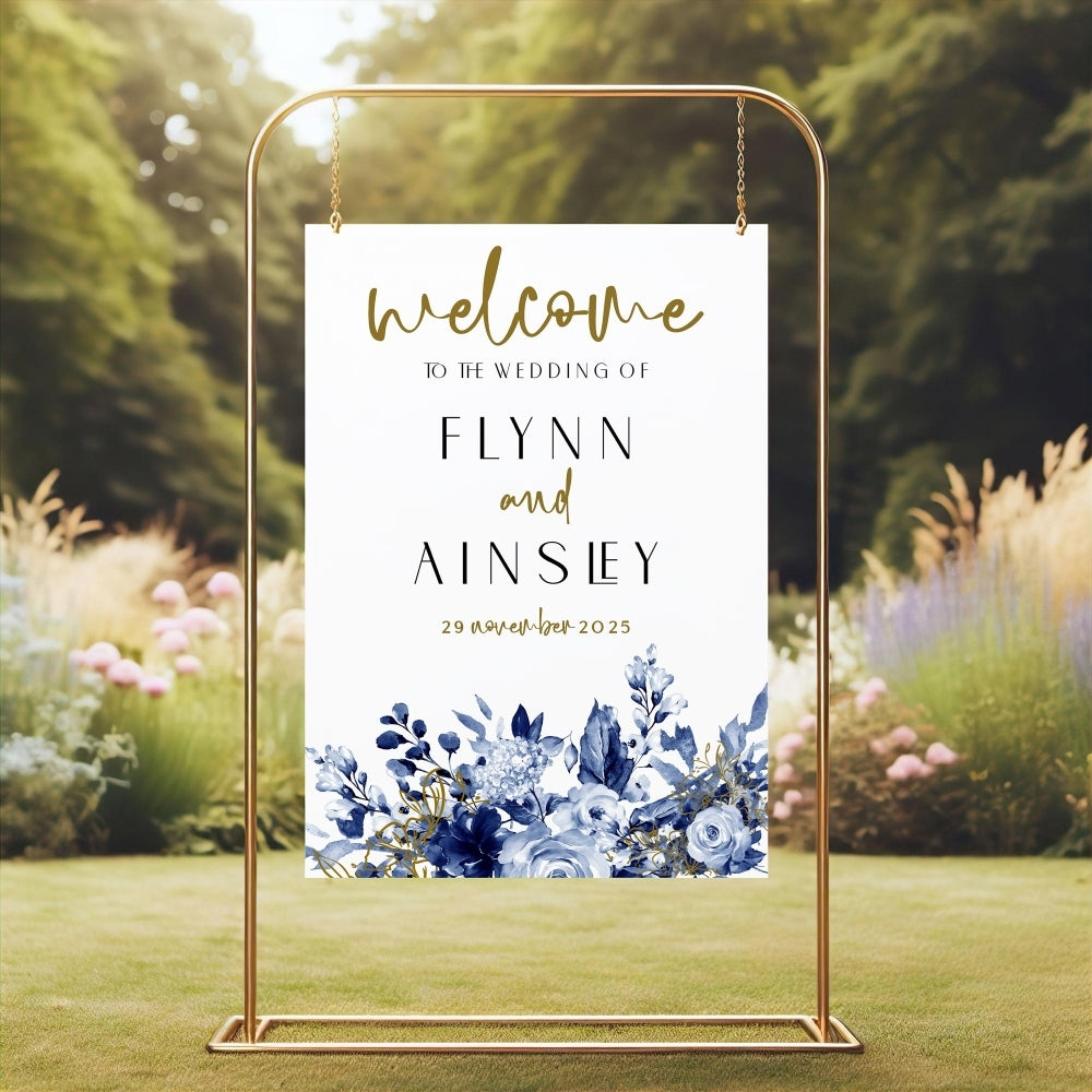Welcome Sign - Midnight Blooms - Portrait, gold, welcome sign