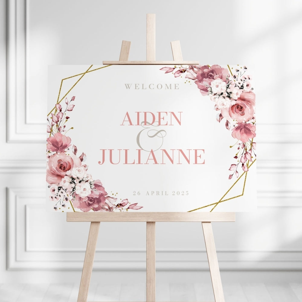 Welcome Sign - Blushing Pink Blooms, white, welcome sign
