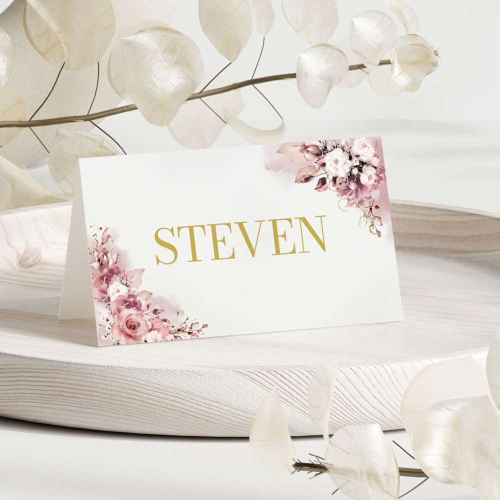 Place card holder - Blushing Pink Blooms, white, place card