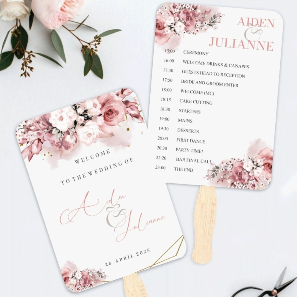 Paddle Fan Program - Blushing Pink Blooms, white