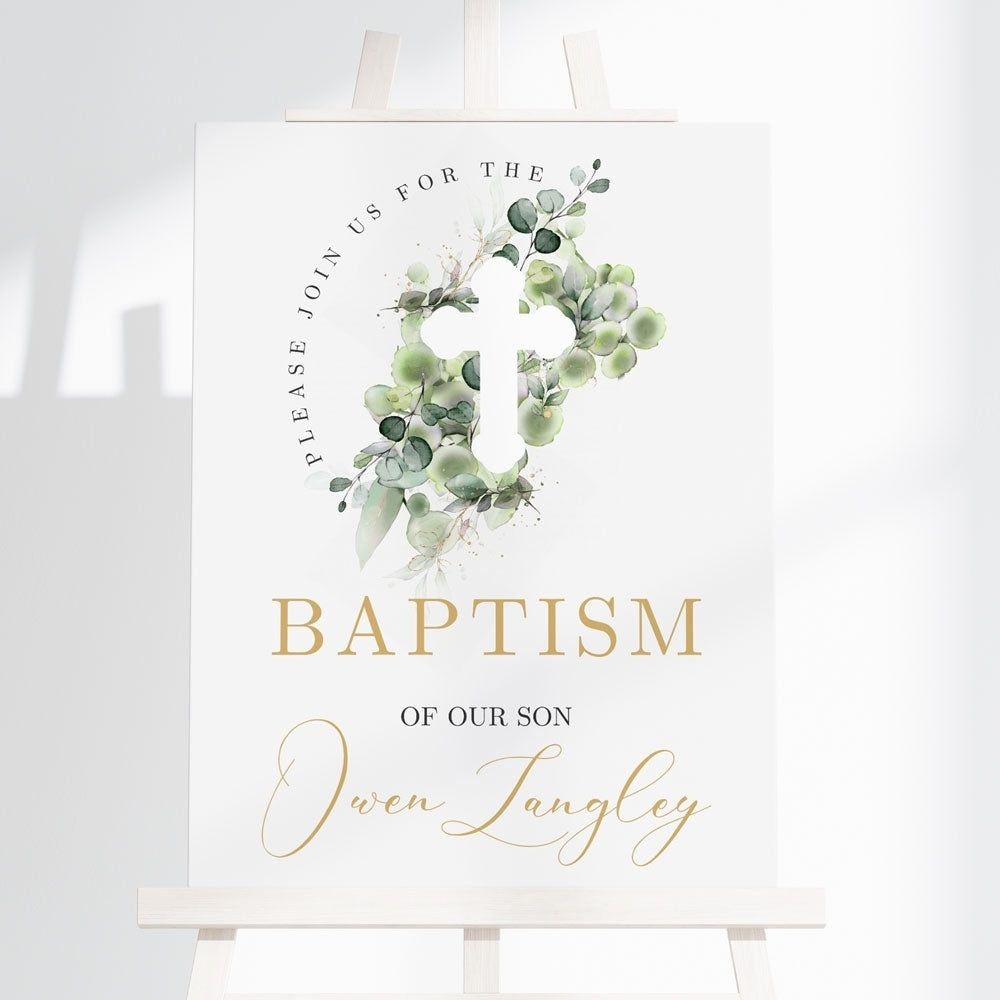Welcome Sign - Baptism - Elegant Green Botanical, green, welcome sign
