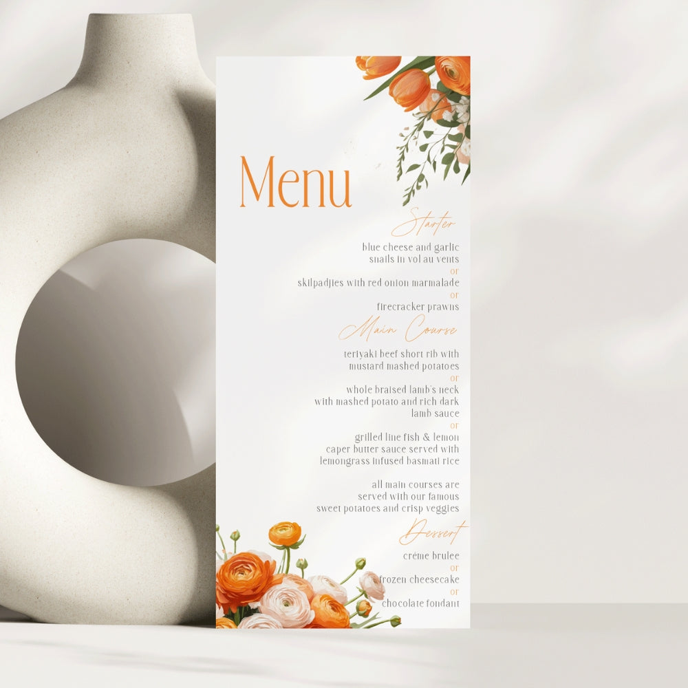 Charming Orange Florals Menu