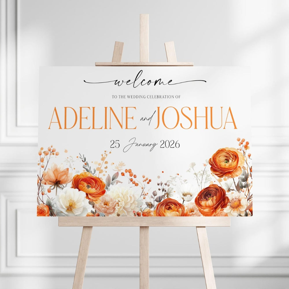 Charming Orange Florals Welcome Sign