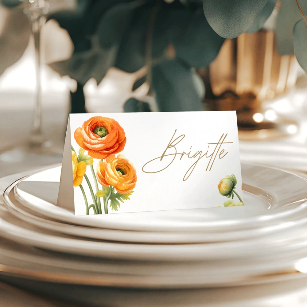 Place card holder - Charming Orange Florals, orange, place card