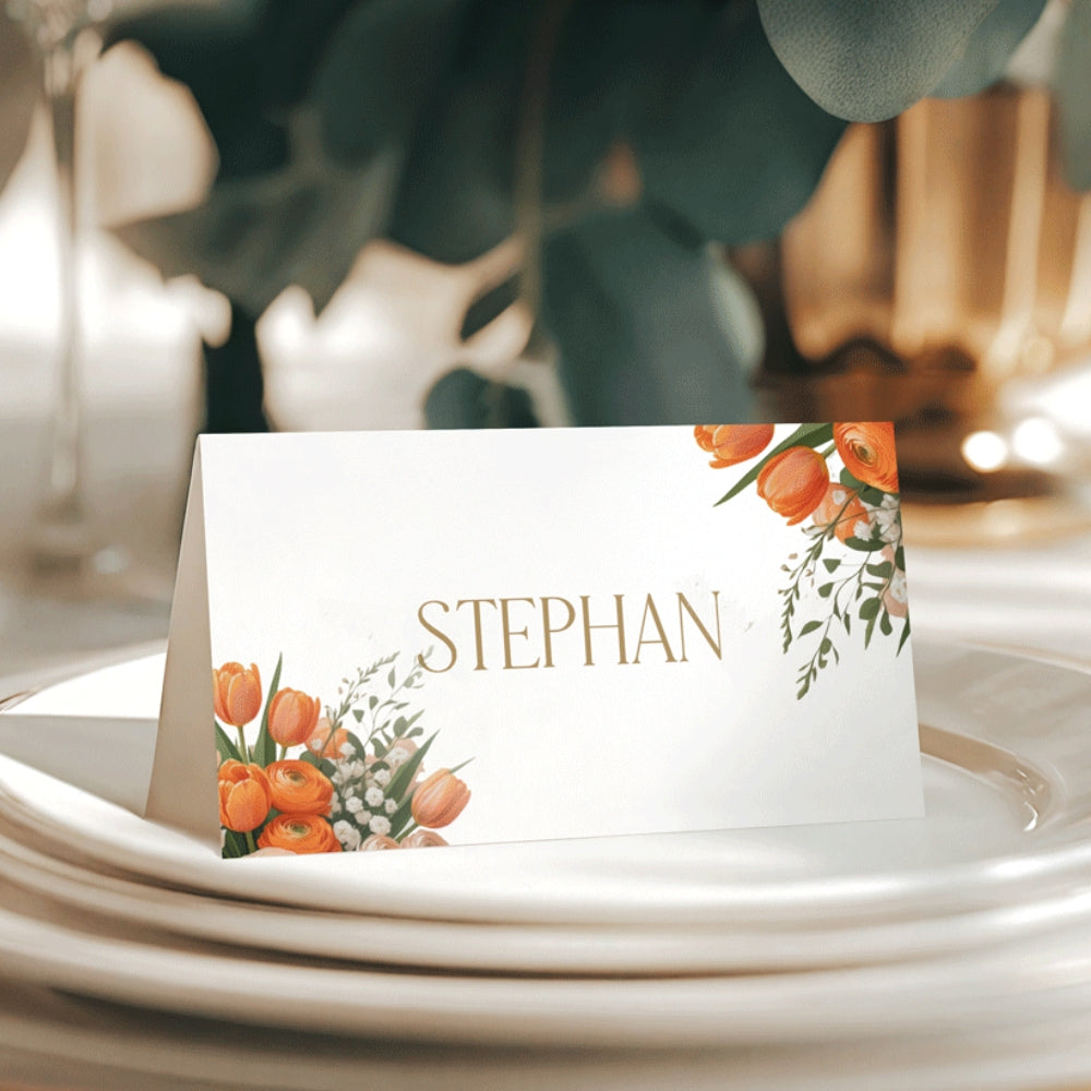 Charming Orange Florals Place Card Holder