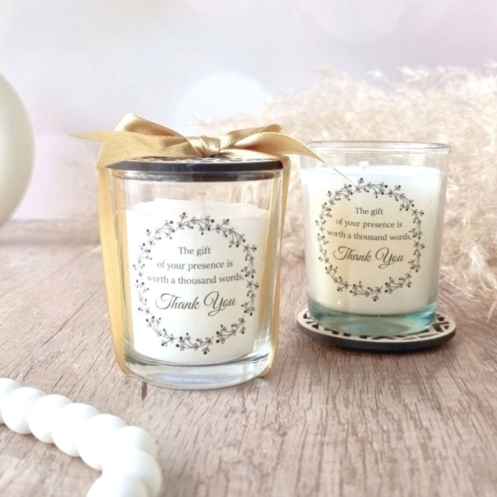 Coaster-Lid Luminary: Personalised Candle Votive Favour, wood, white