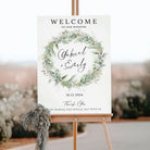 Welcome Sign - Elegant Green Botanical Wreath, green, welcome sign