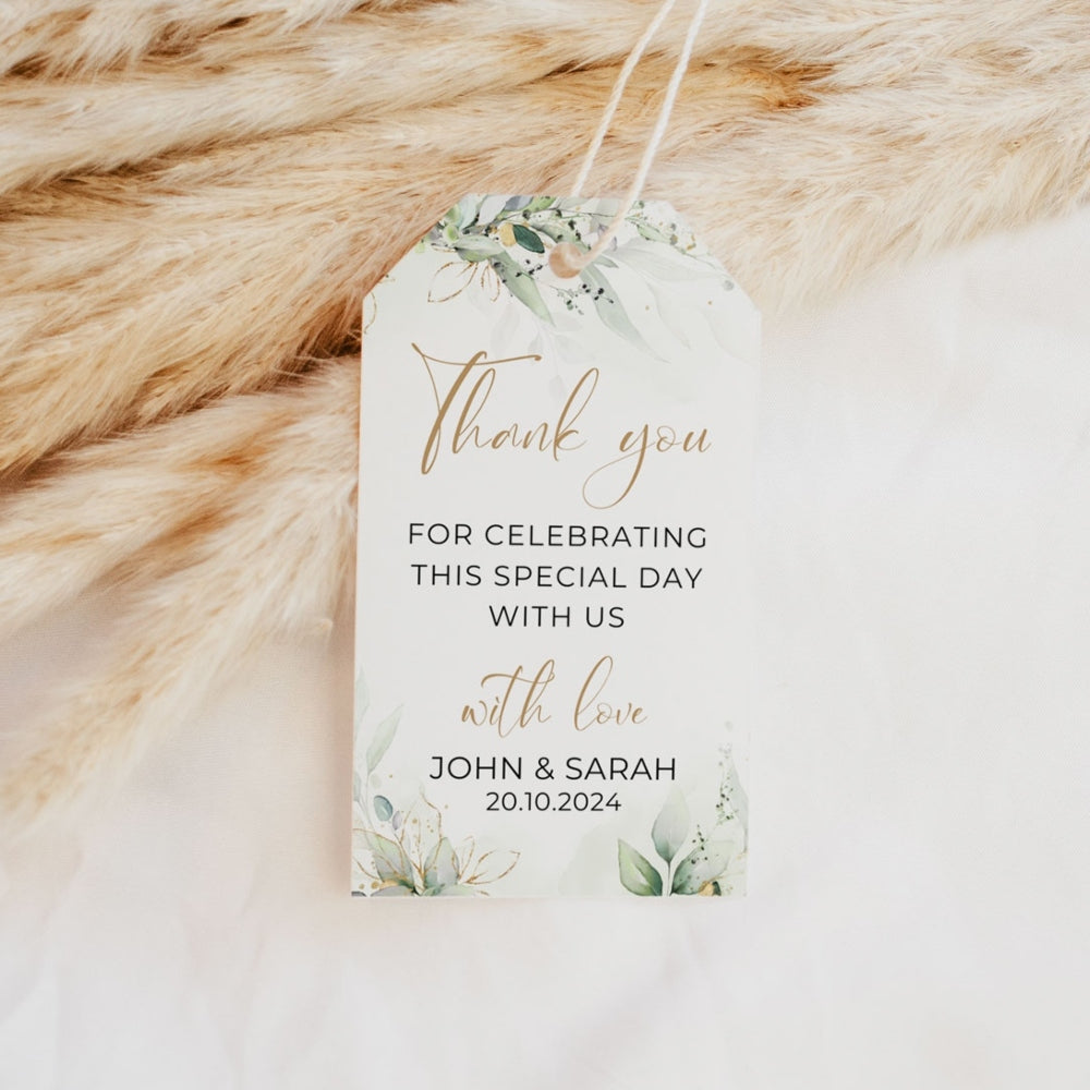 Elegant Green Botanical Themed Trimmed Thank you Tag