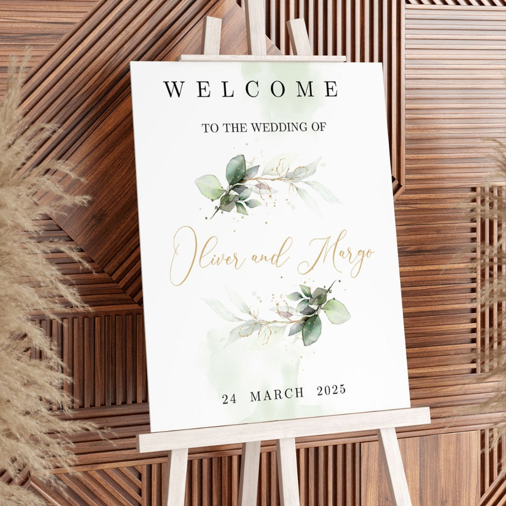 Welcome Sign - Elegant Green Botanical - Portrait, green, welcome sign