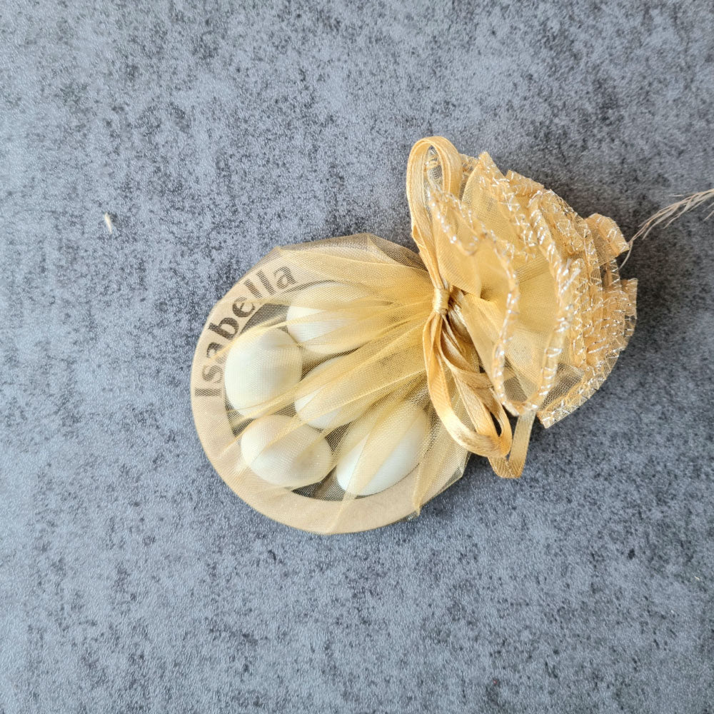 Elegant Organza Tulle with Five Sugared Almonds - A Sweet Delight, gold