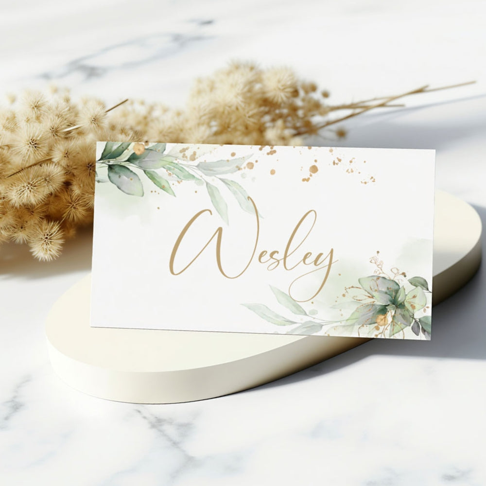 Place card holder - Elegant Green Botanical, gold, place card