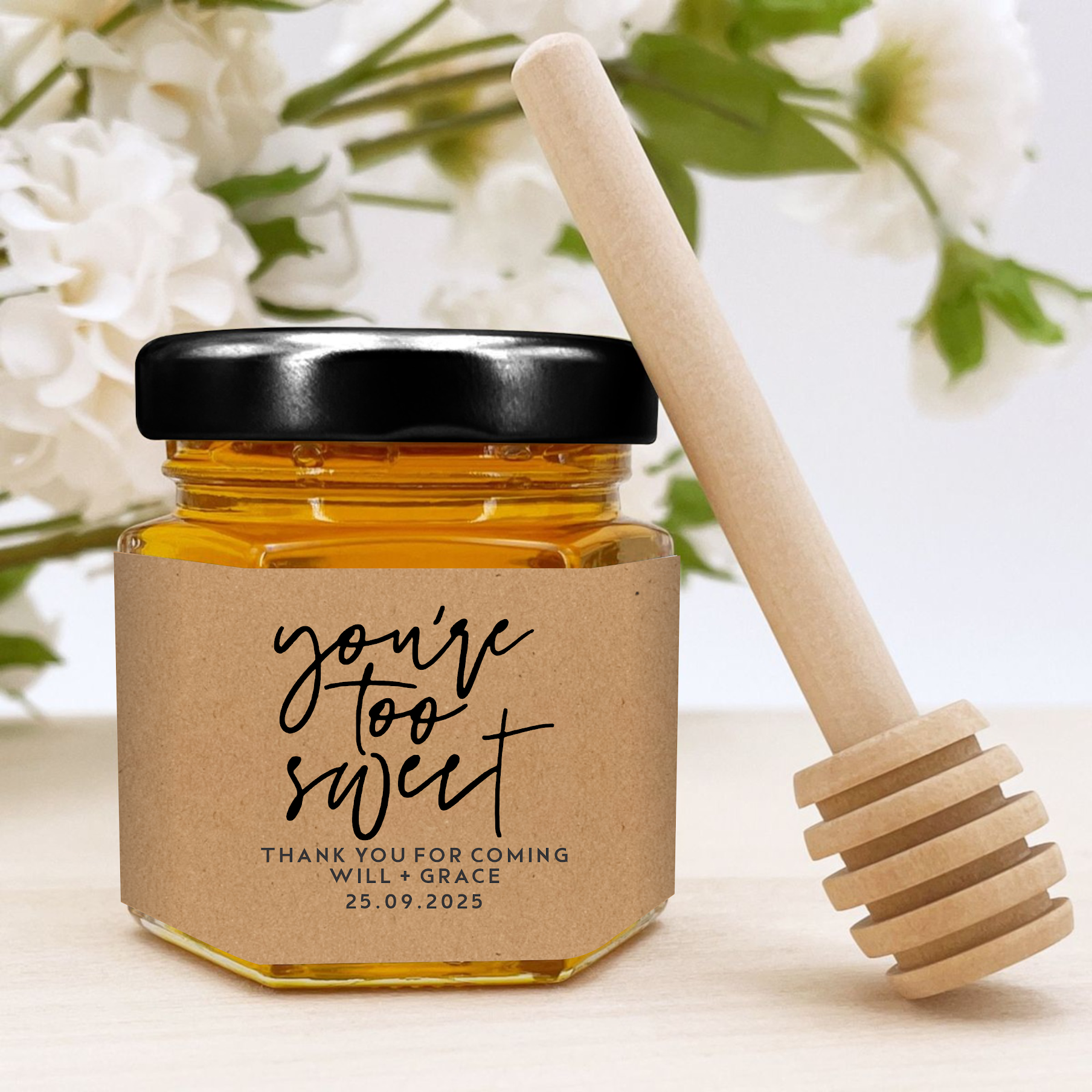 Honey in a Hexagonal Jar - 60ml - Kraft, kraft, brown