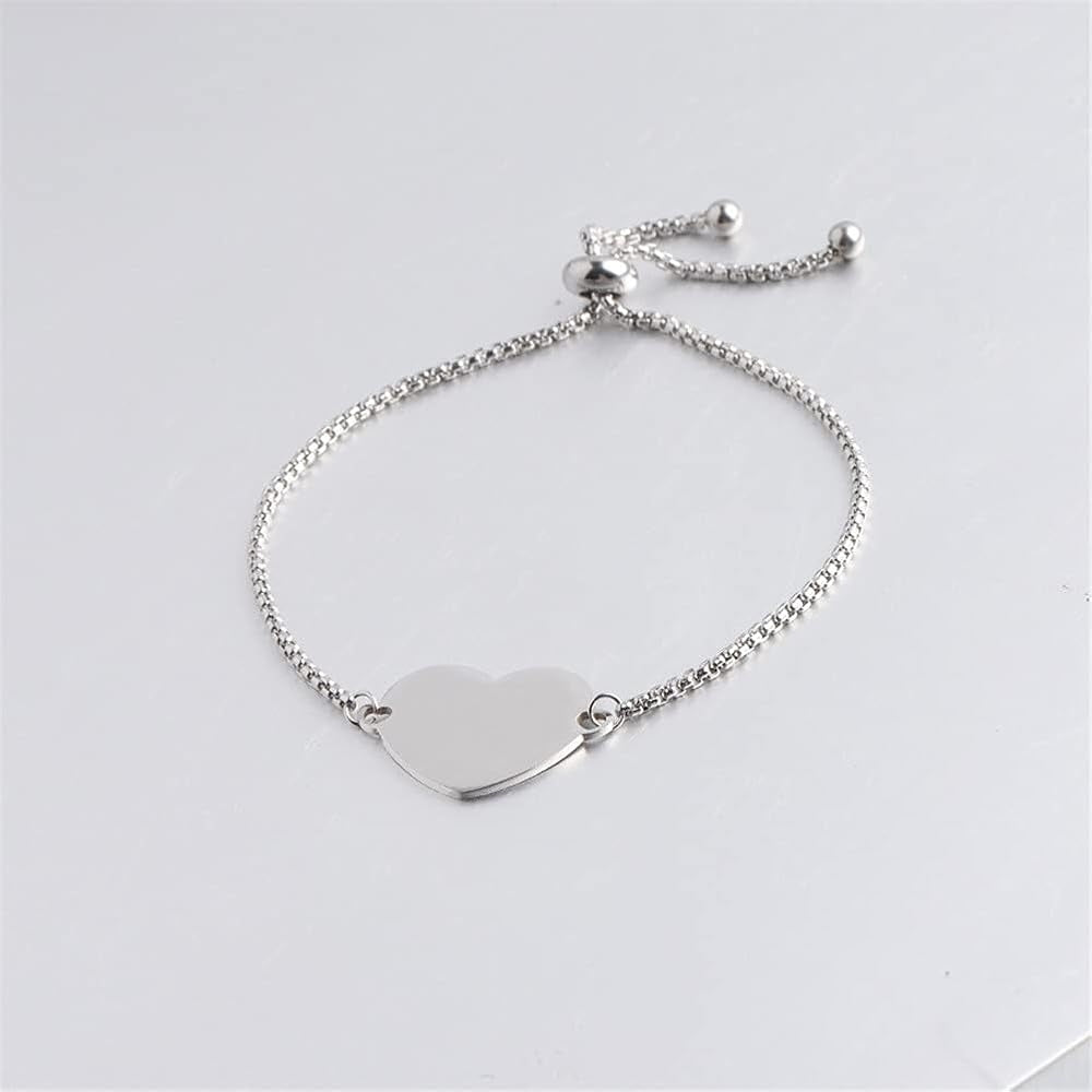 Personalised Heart Bracelet – Adjustable - Stainless-Steel, stainless steel, silver