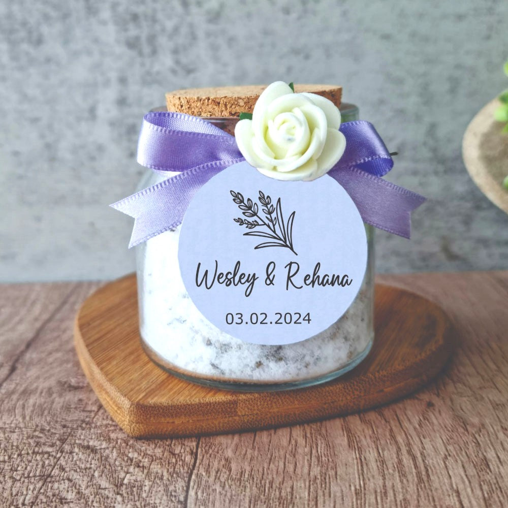 Lavender-bath-salts in a cork jar