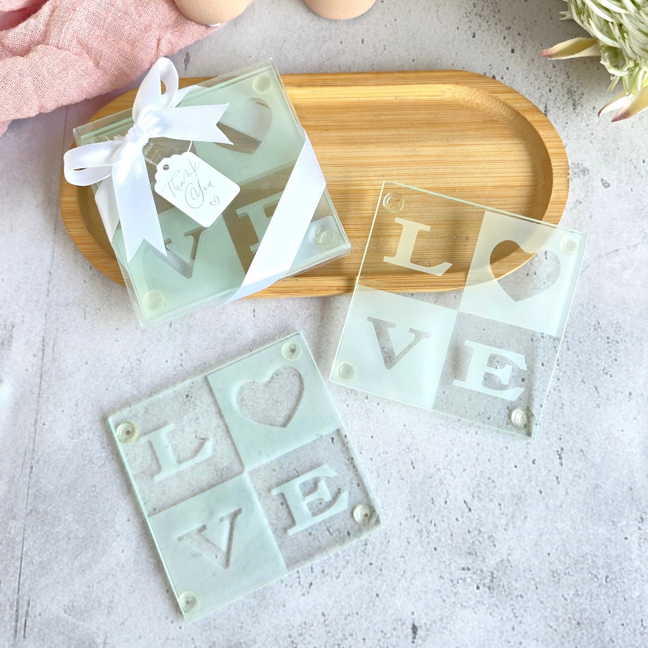 LOVE Glass Coaster Gift Set (2pcs), glass, wedding favour