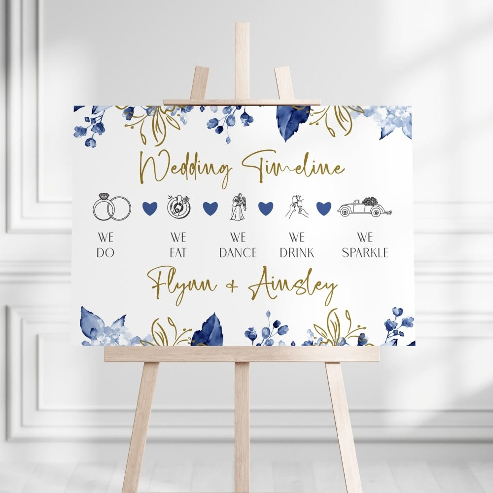 Timeline Sign - Midnight Blooms, gold