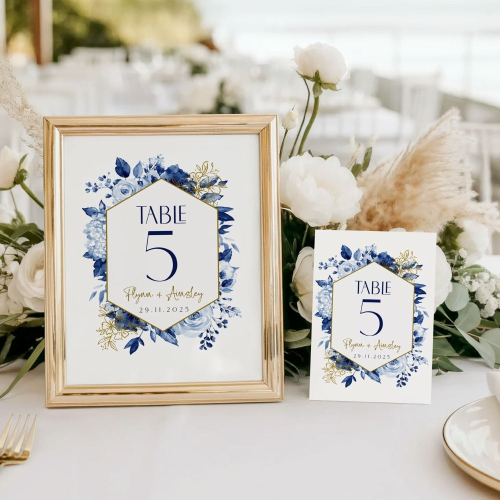 Midnight Blooms Printed Table Numbers - A5 / A4, gold, table number