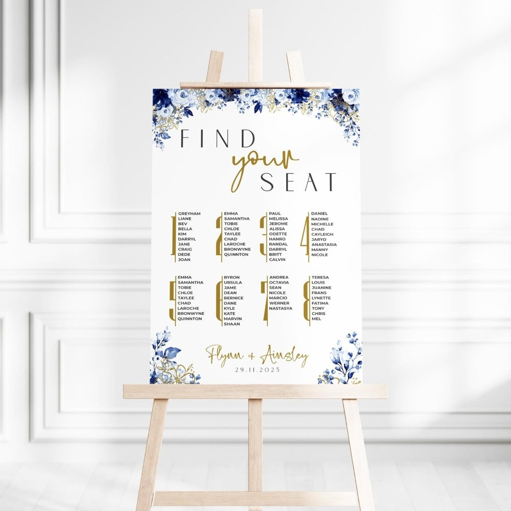 Seating Chart - Midnight Blooms, gold, seating chart