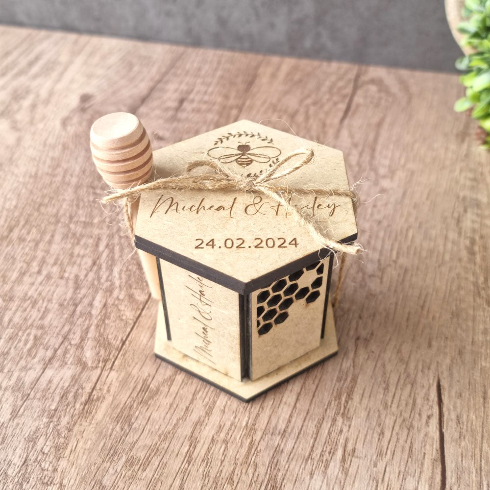 Mini Honey Jar in Hexagon Wooden GiftBox