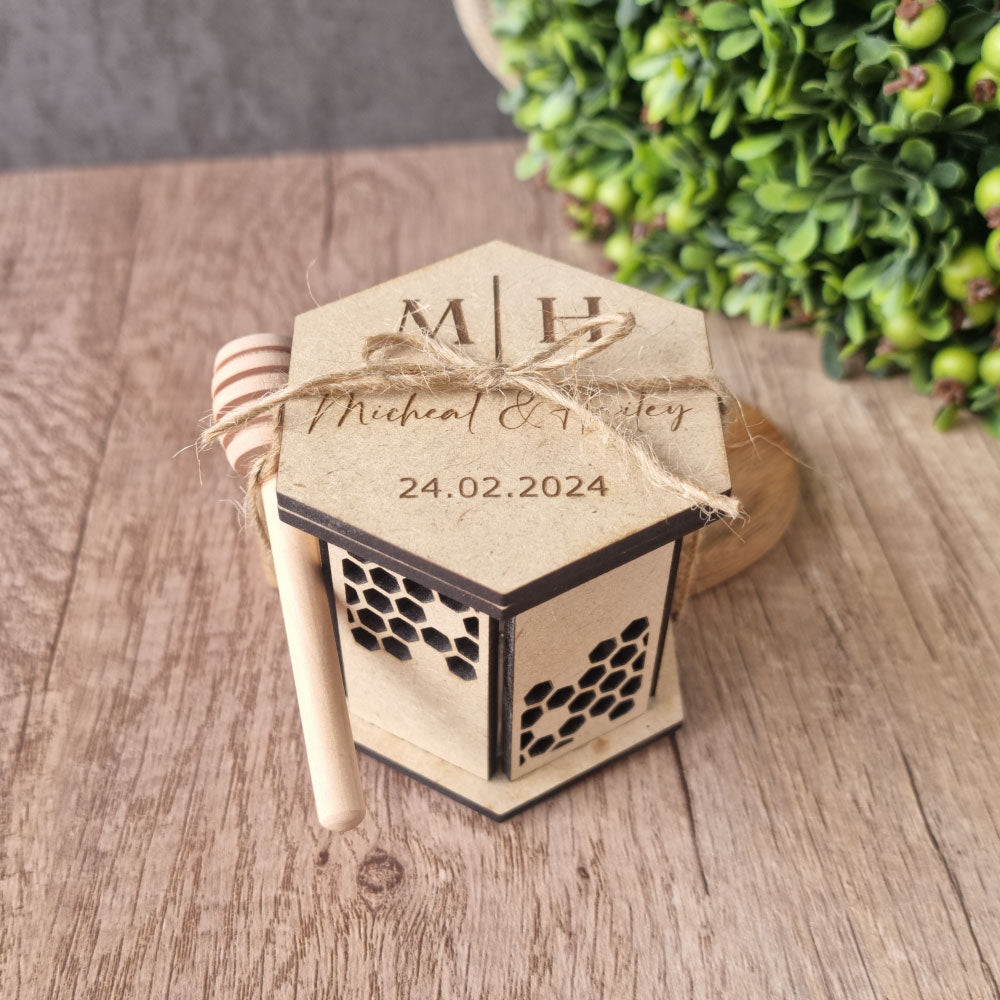 Mini Honey Jar in Hexagon Wooden GiftBox