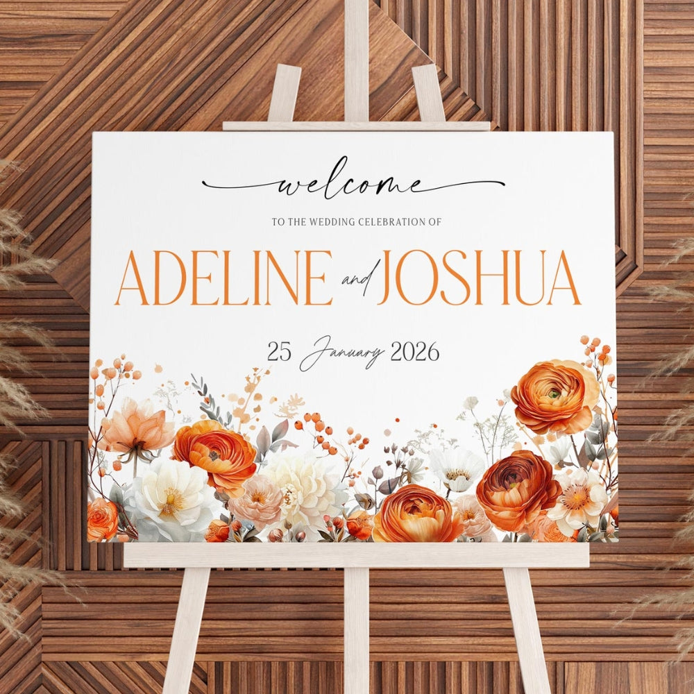 Charming Orange Florals Welcome Sign