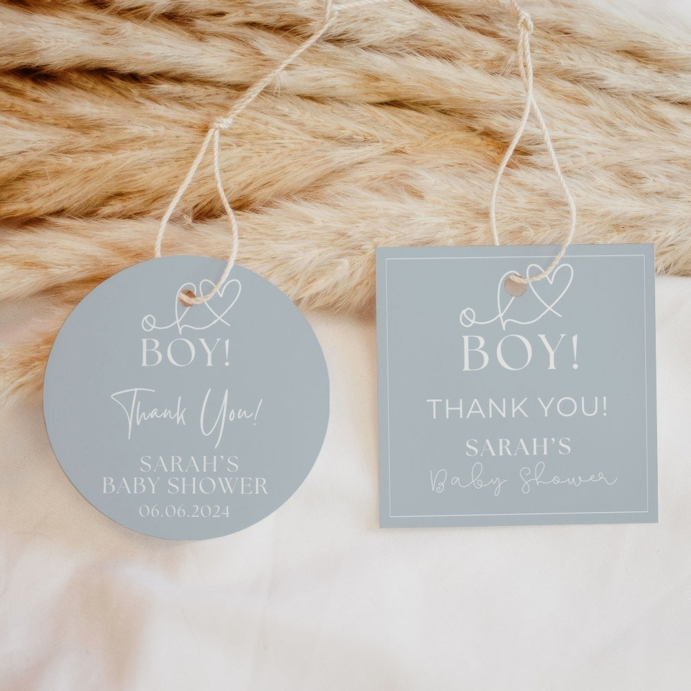 Oh boy - blue thank you tag for baby shower