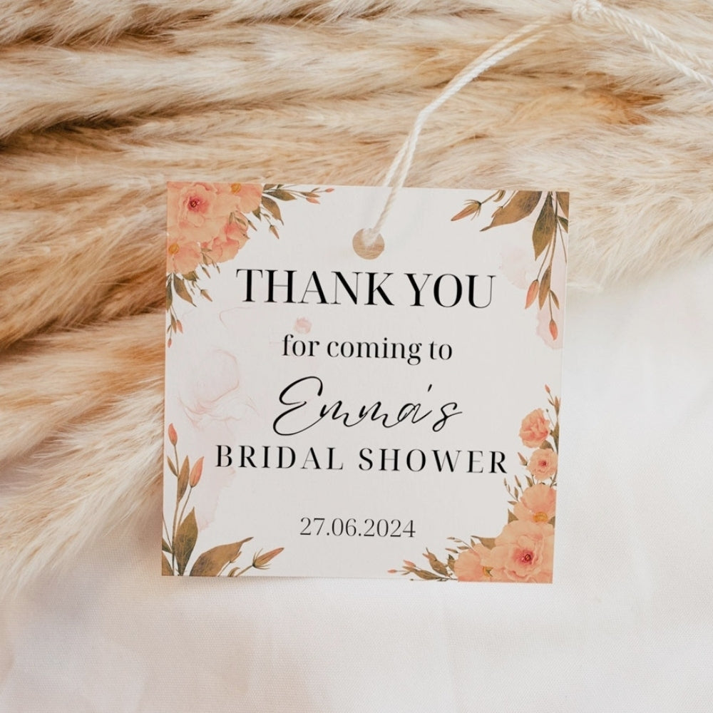 Thank You Tags/Stickers - Orange florals, brown, wedding favour