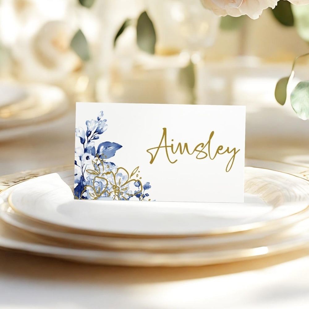 Place card holder - Midnight Blooms, gold, place card