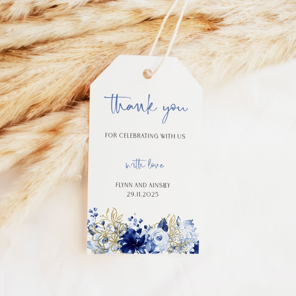 Thank You Tag - Rectangular - Midnight Blooms, gold, wedding favour