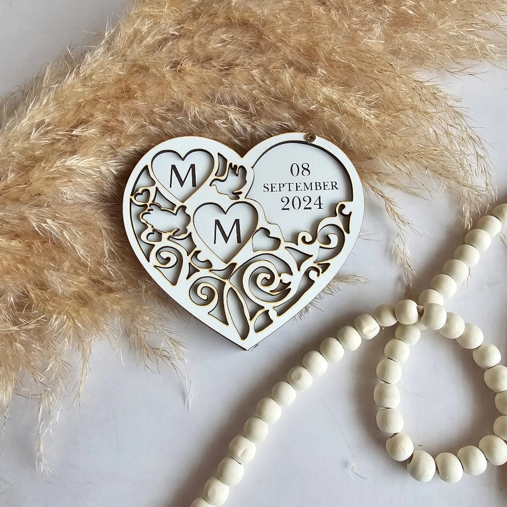 Little Wooden Ring Box - Heart Shaped in White, wood, white