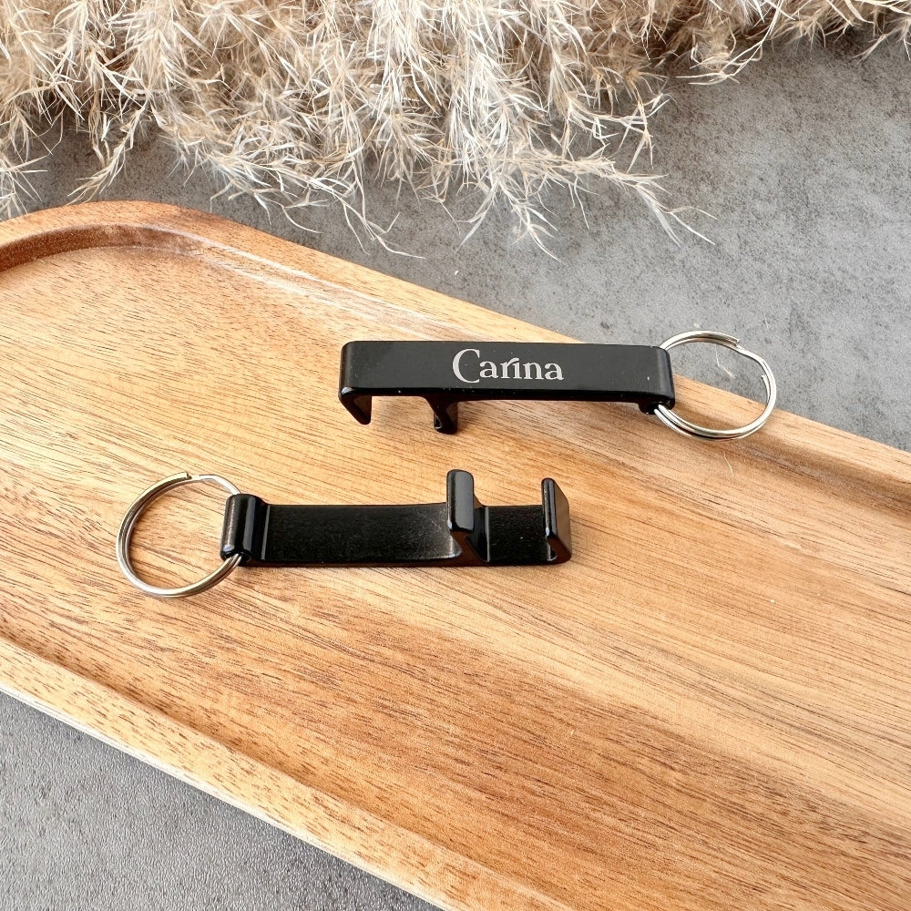 Bottle Opener Keyring in Black which can be engraved