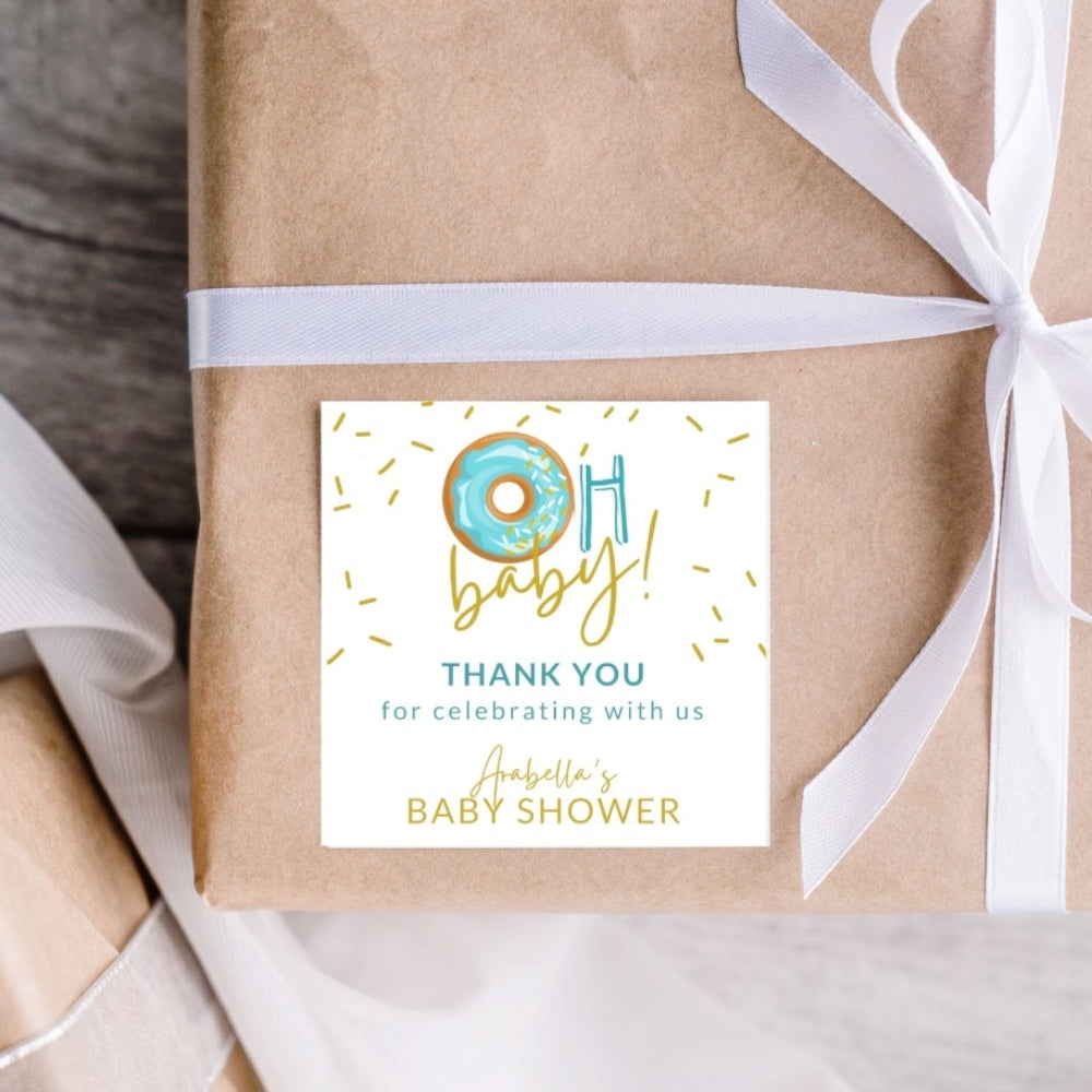 Donut thank you stickers for a baby shower
