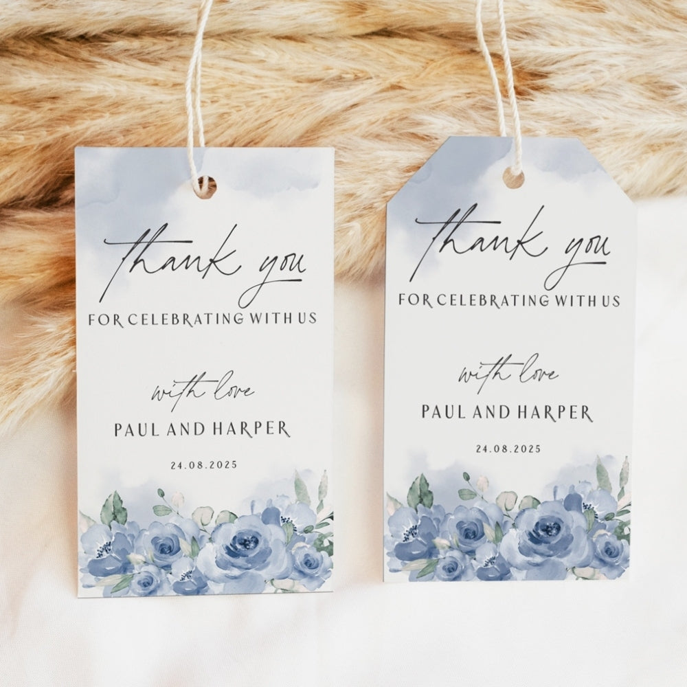 Thank You Tag - Rectangular - Serene Blues, blue, wedding favour