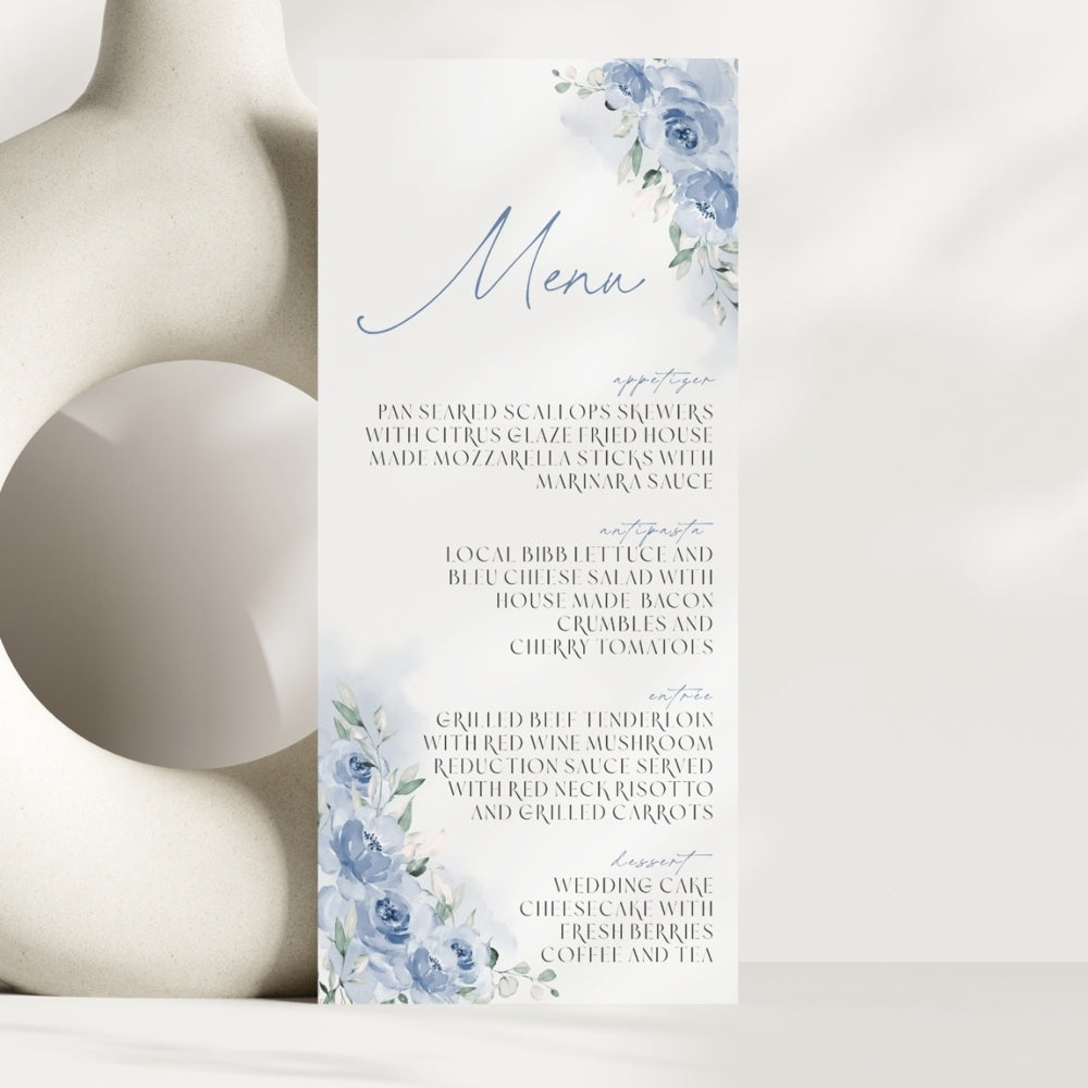 Serene Blues Stationery Set Menu