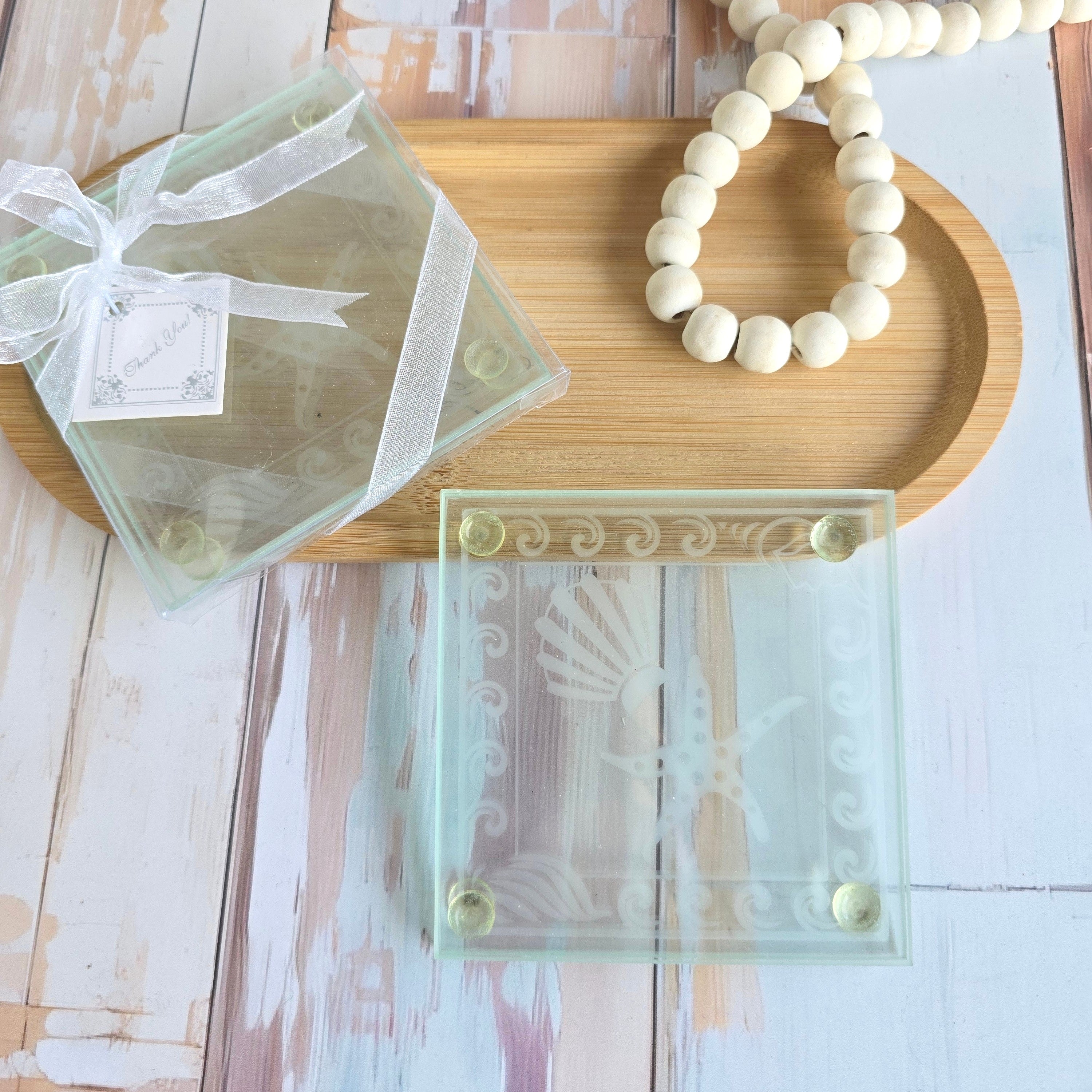 Shell & Starfish Coasters Wedding Favours (2pcs), glass, wedding favour