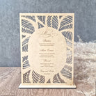 Wooden Table Number & Menu Combo - Leaf design, wood, gold