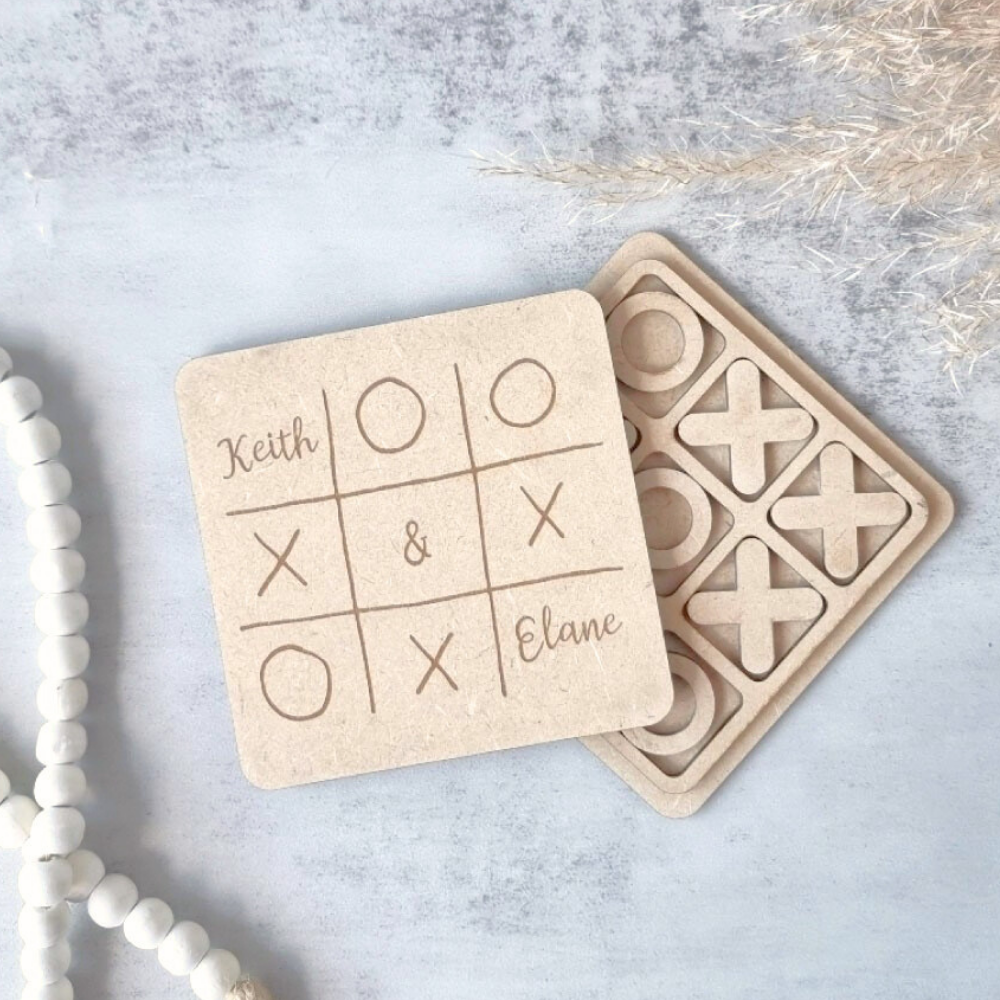 personalised Engraved Wooden Tic-Tac-Toe Game, wood, wedding favour