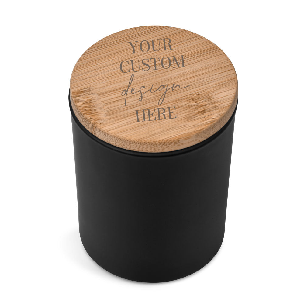 Candle in Glass Votive favour with Bamboo Lid in Black