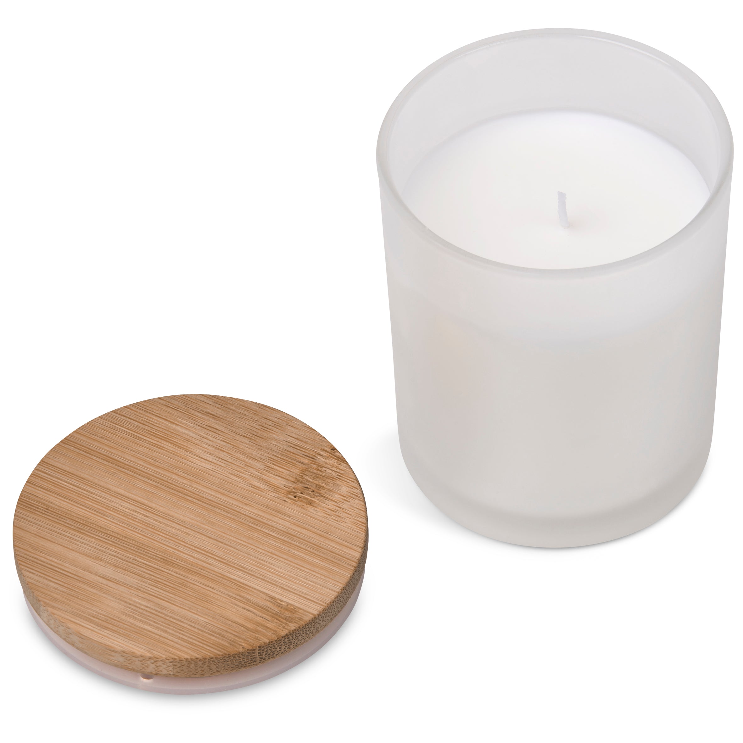 Candle in Glass Votive with Bamboo Lid in Frosted Glass, glass, wedding favour