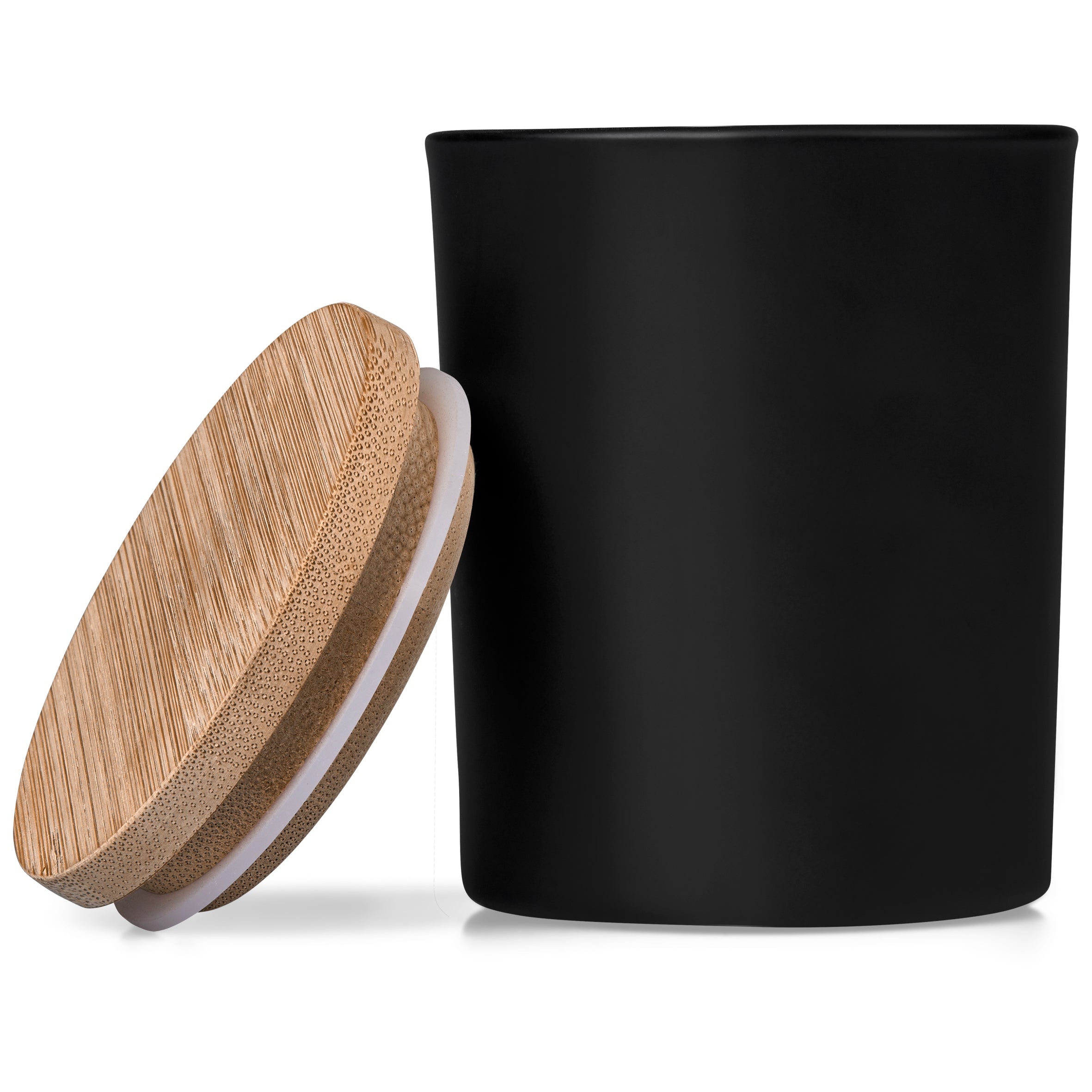Candle in Glass Votive favour with Bamboo Lid in Black